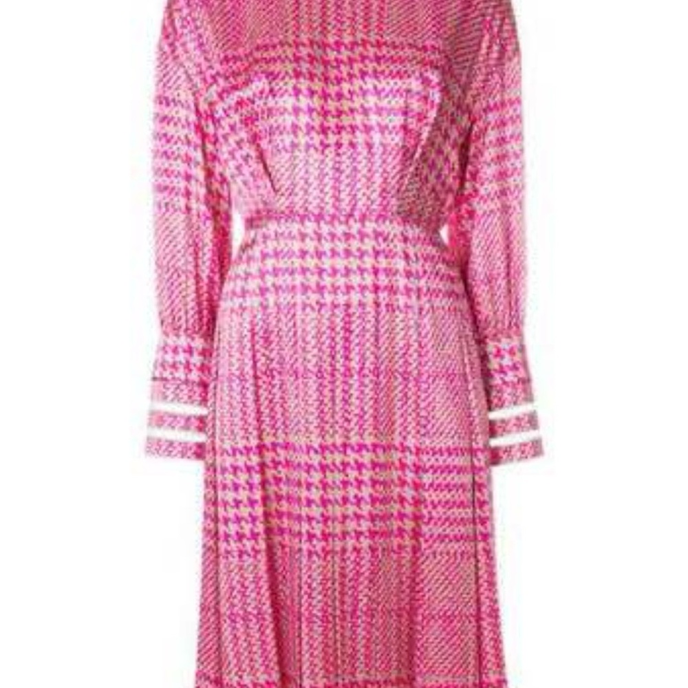 NWT Fendi Pink Plaid Long Sleeve Dress